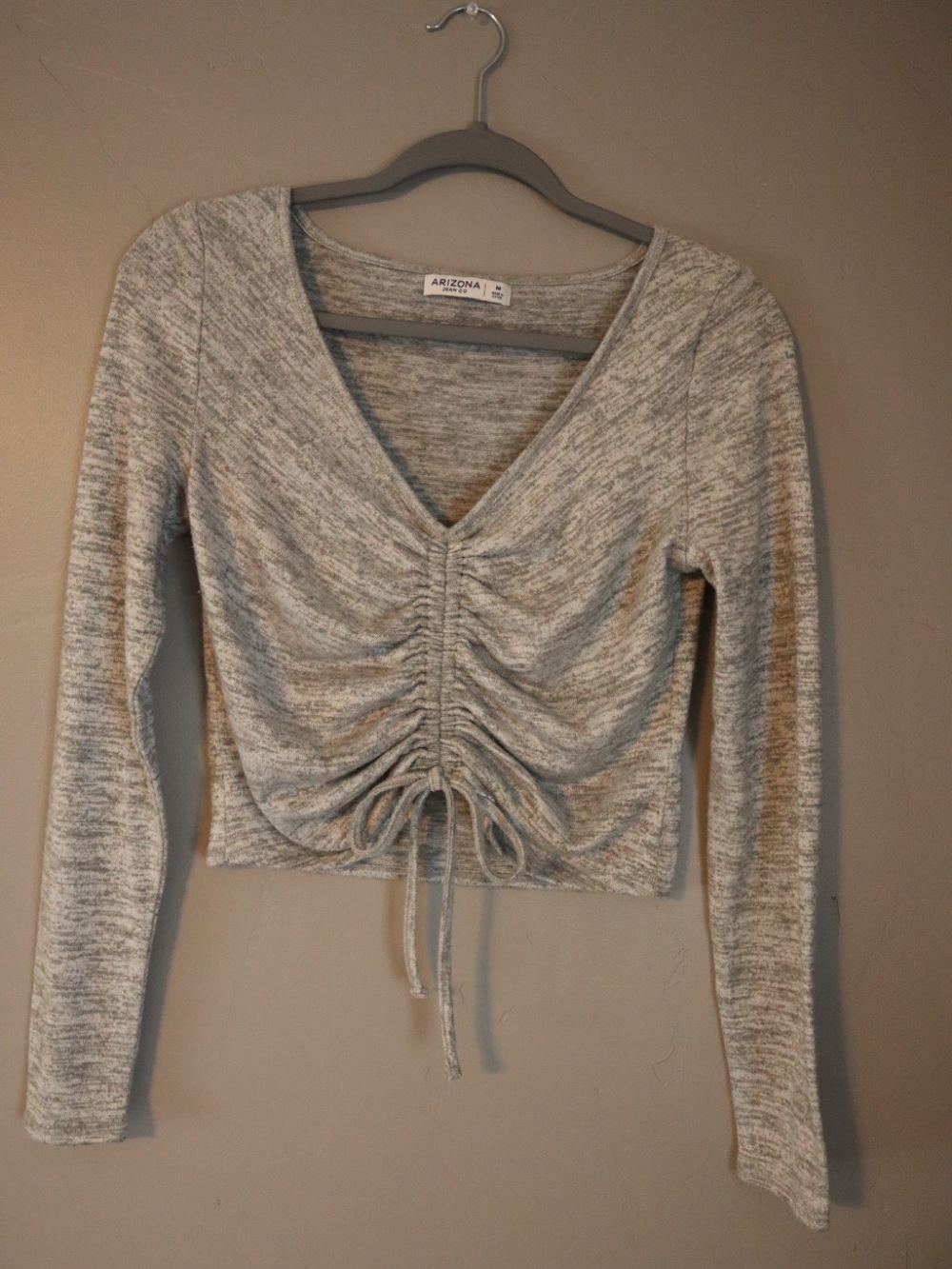 Arizona Jean Company Gray Ruched V-Neck Crop Top